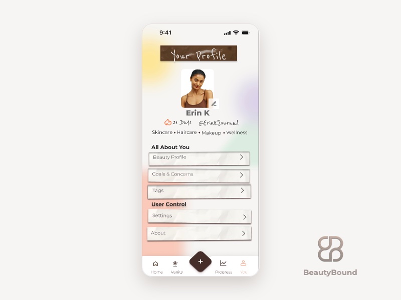 BeautyBound Profile screen