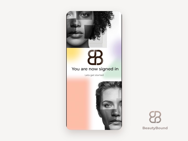 BeautyBound sign in screen, a collage of real women